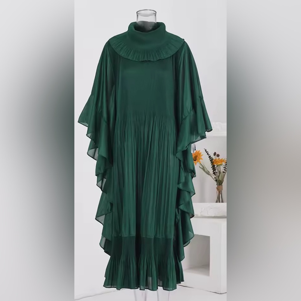 Green pleated dress